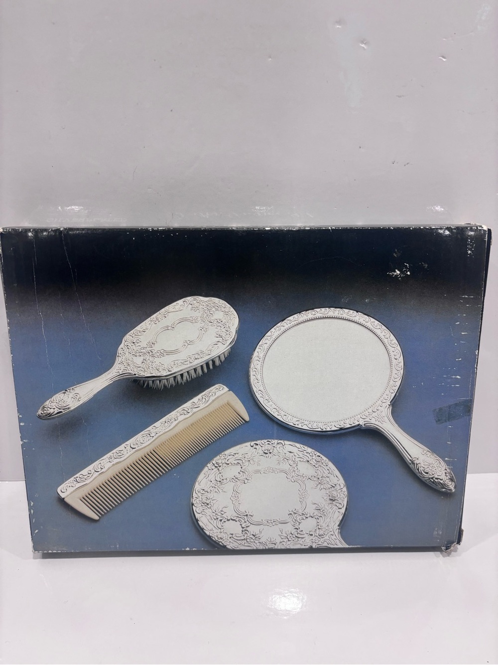 Vintage Elegance Silverware Silverplated 3 Pc Vanity Dresser Set NOS Boxed